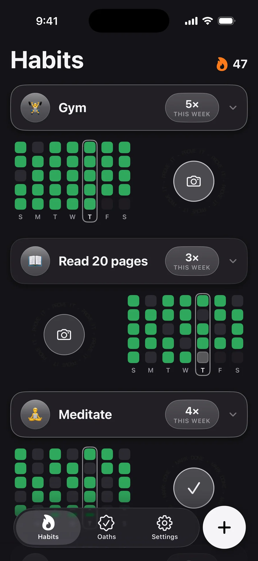 The Habits page: heatmaps filled with green days